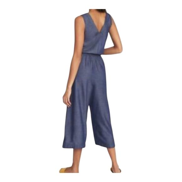 Waist Defined Utility Jumpsuit Old Navy Sleeveless Chambray V Neck Wide Leg L - Picture 3 of 16